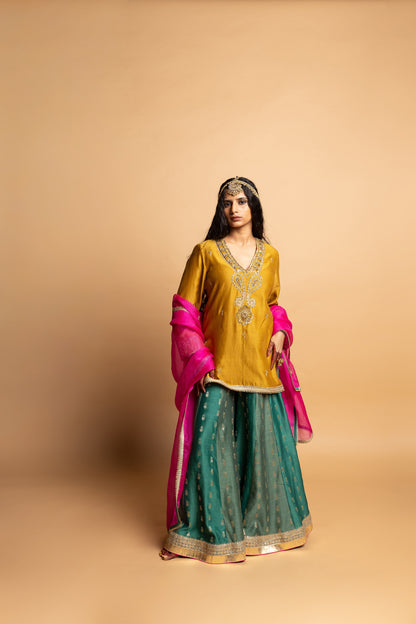 Hemangi embroidered kurta set- Mustard