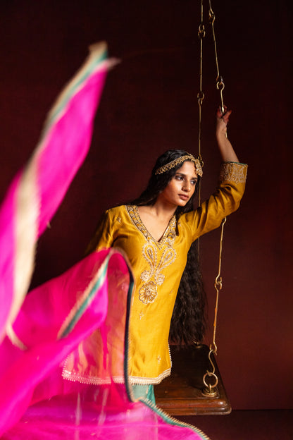 Hemangi embroidered kurta- Mustard