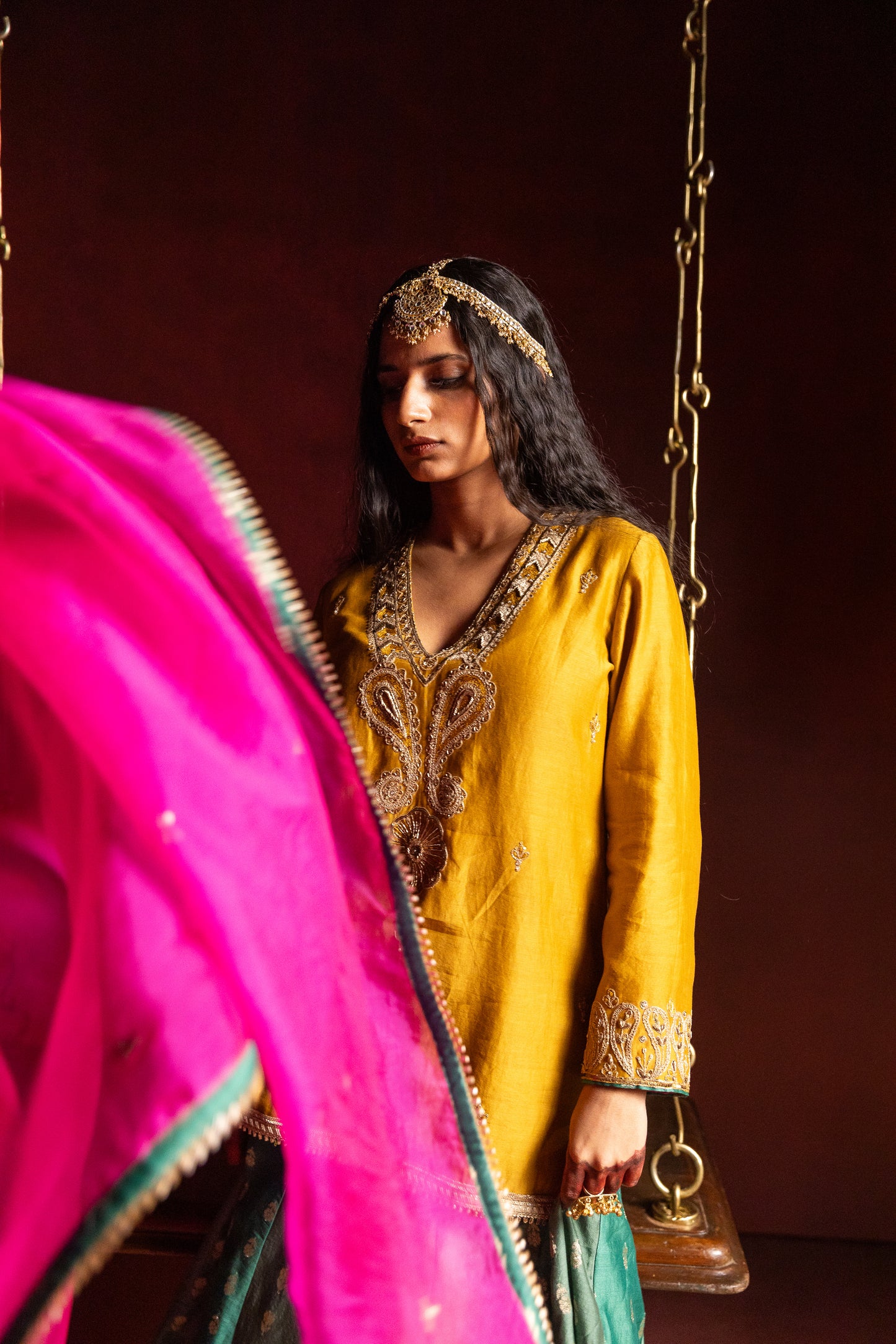 Hemangi embroidered kurta set- Mustard