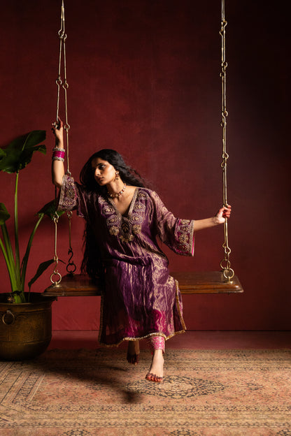 Shama-e-Awadh embroidered kaftan- Purple