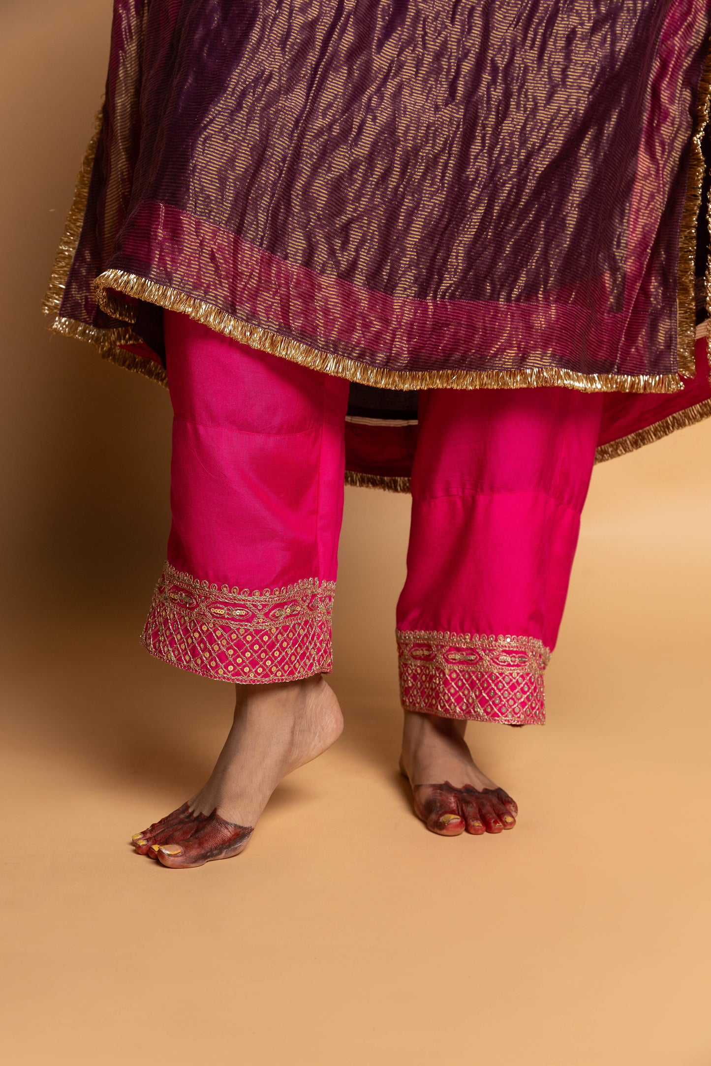 Shama-e-Awadh embroidered kaftan set- Purple