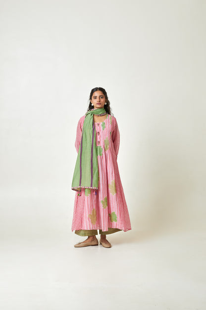 Cherry Blossom Block printed  kurta set- Set of 3