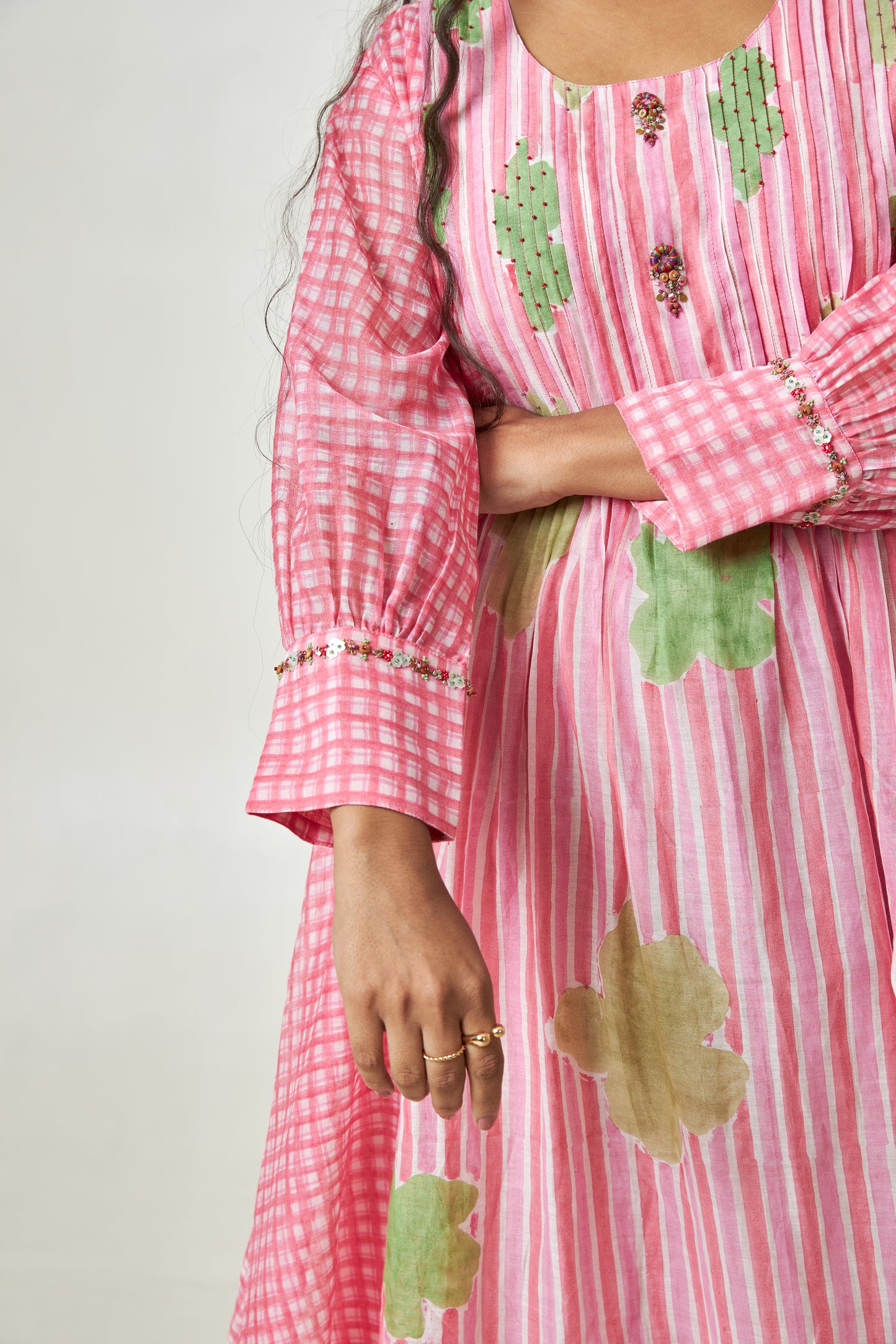 Cherry Blossom Block printed  kurta set- Set of 3