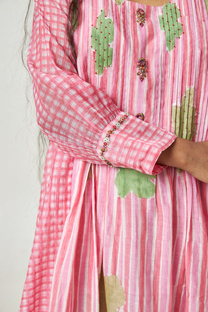 Cherry Blossom Block printed  kurta set- Set of 3