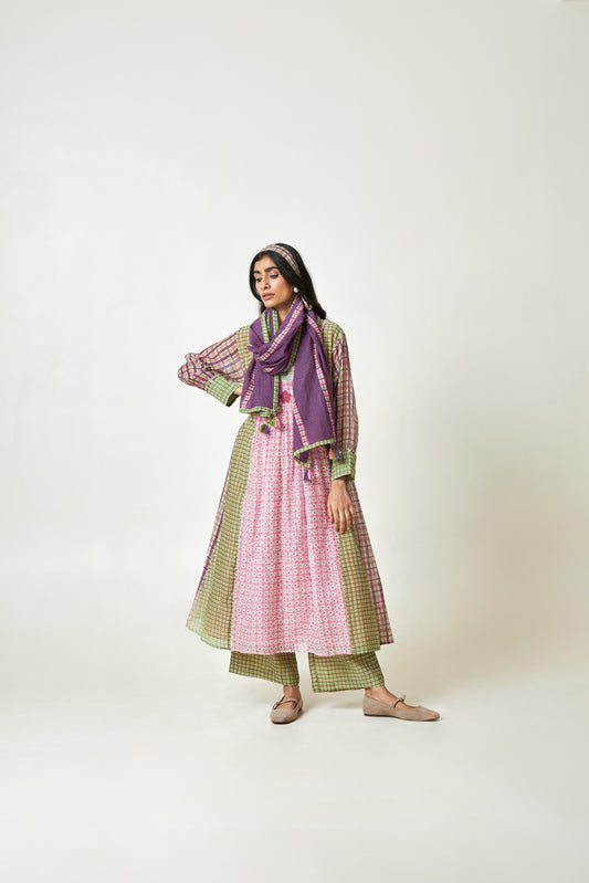 Coral Haze Block printed  kurta set- Set of 3