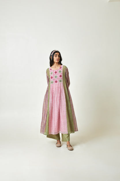 Coral Haze Block printed  kurta