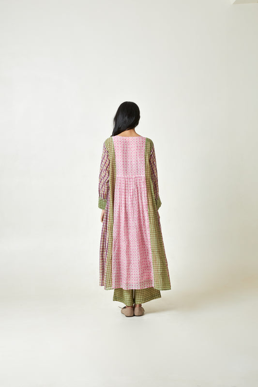 Coral Haze Block printed  kurta set- Set of 3