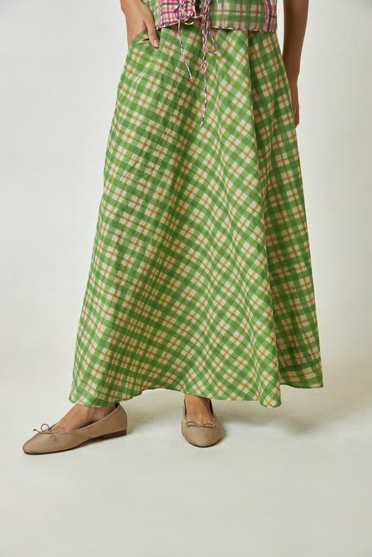 Mint Breeze Block Printed Skirt