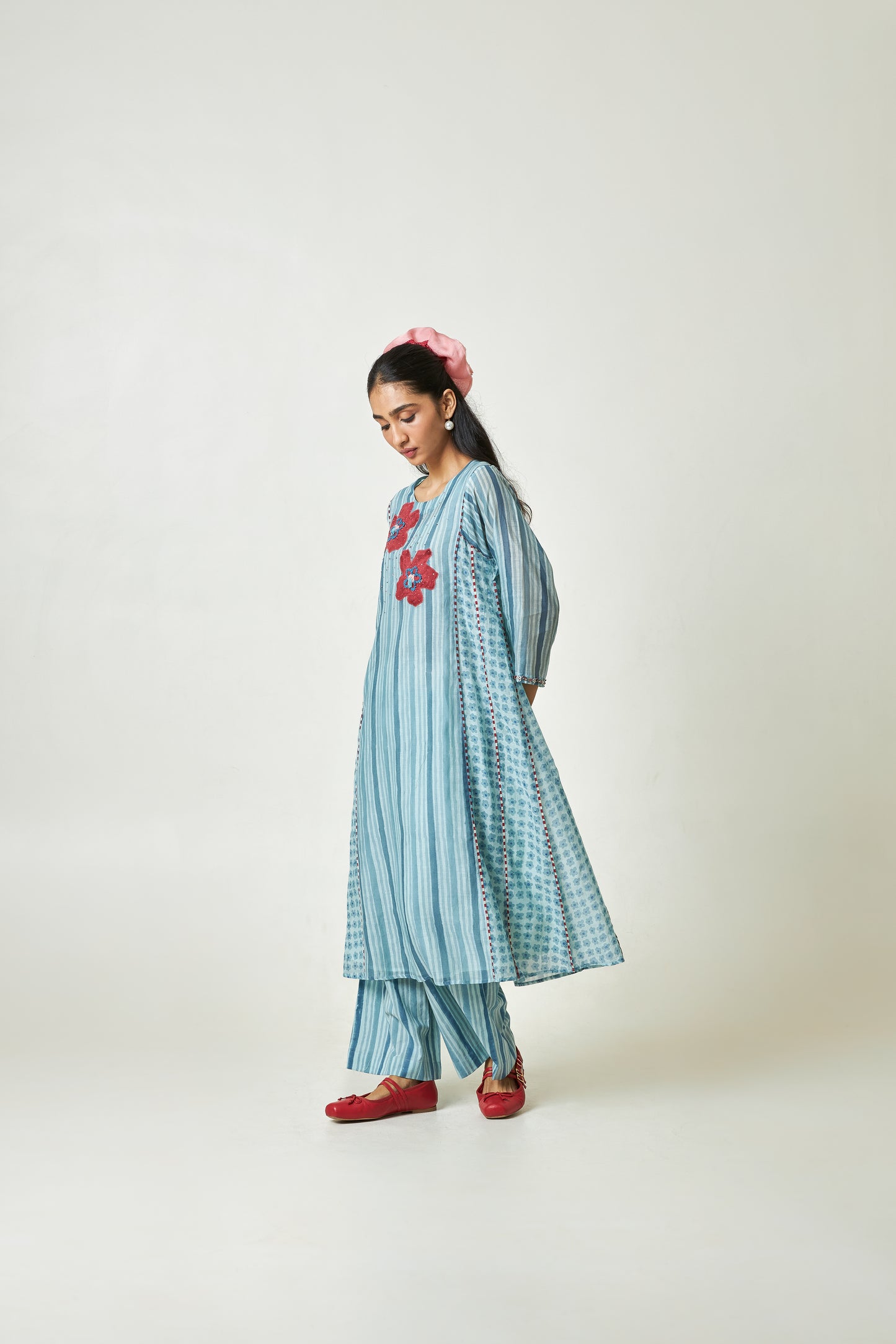 Azure Drift Block printed  kurta set- Set of 3