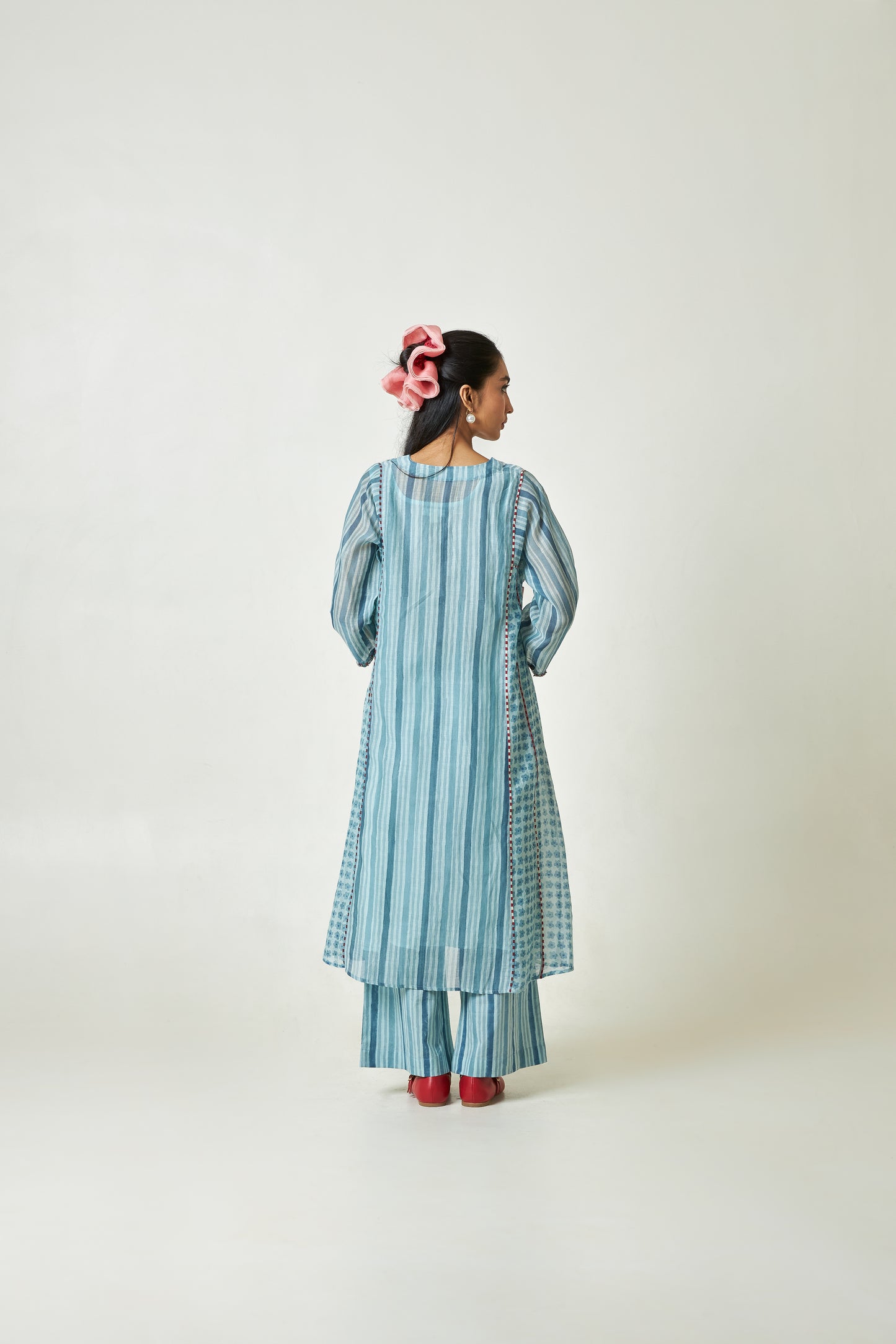 Azure Drift Block printed  kurta set- Set of 3