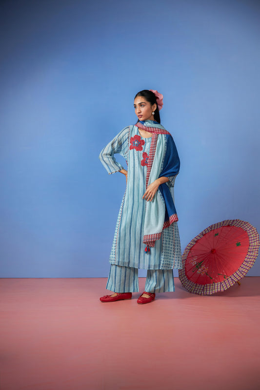 Azure Drift Block printed  kurta