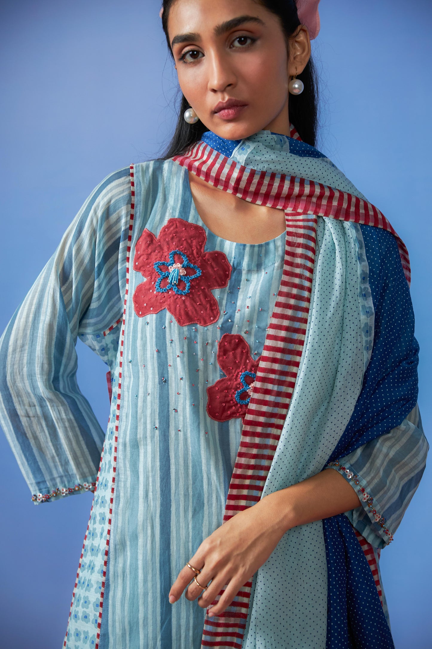 Azure Drift Block printed  kurta