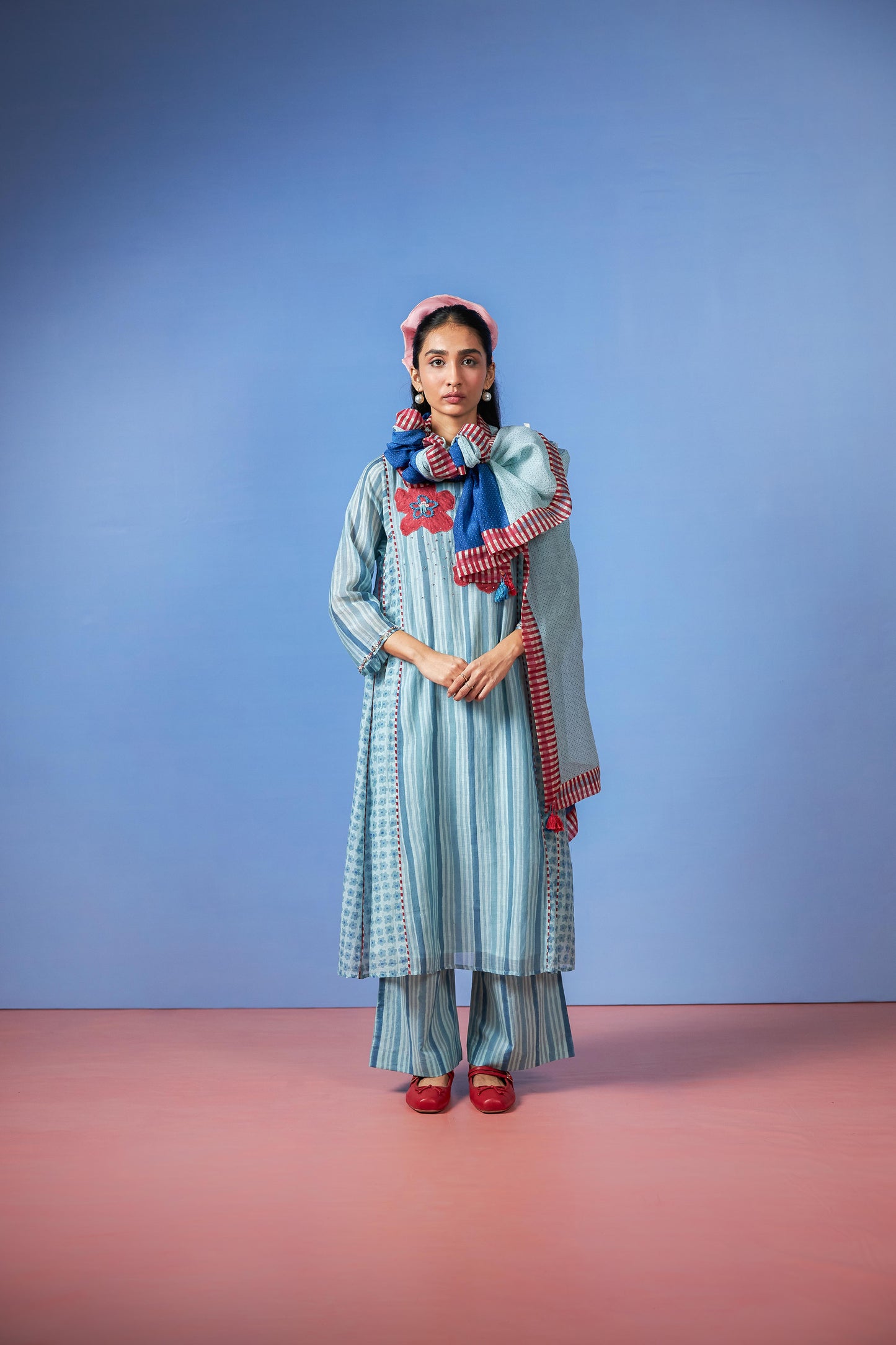 Azure Drift Block printed  kurta