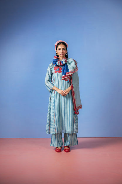 Azure Drift Block printed  kurta
