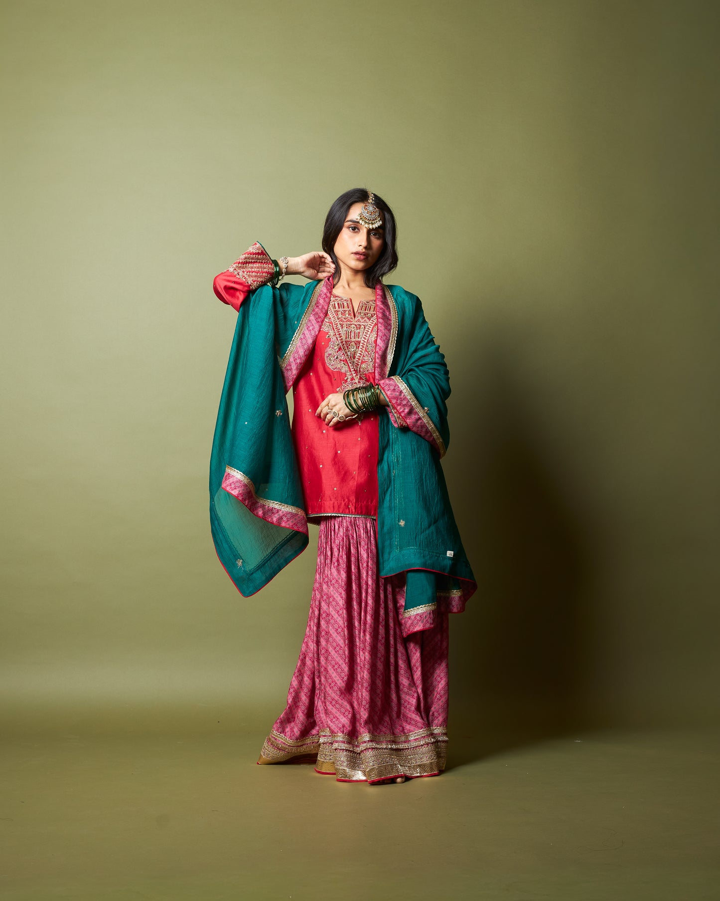 Lal Noorani embroidered dupatta