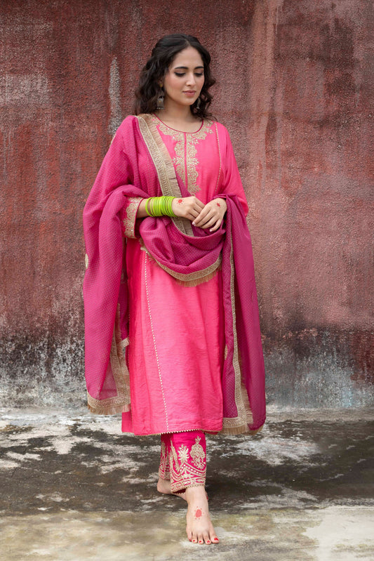 Pink city embroidered kurta set