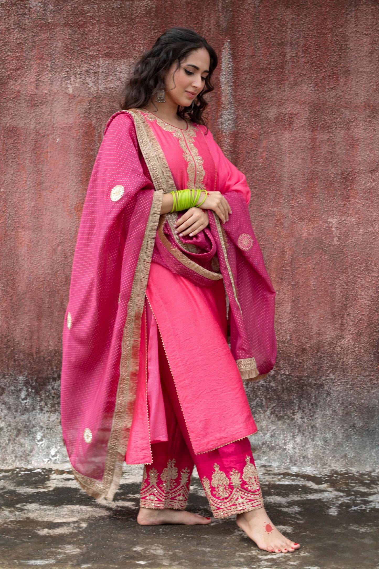 Pink city embroidered dupatta