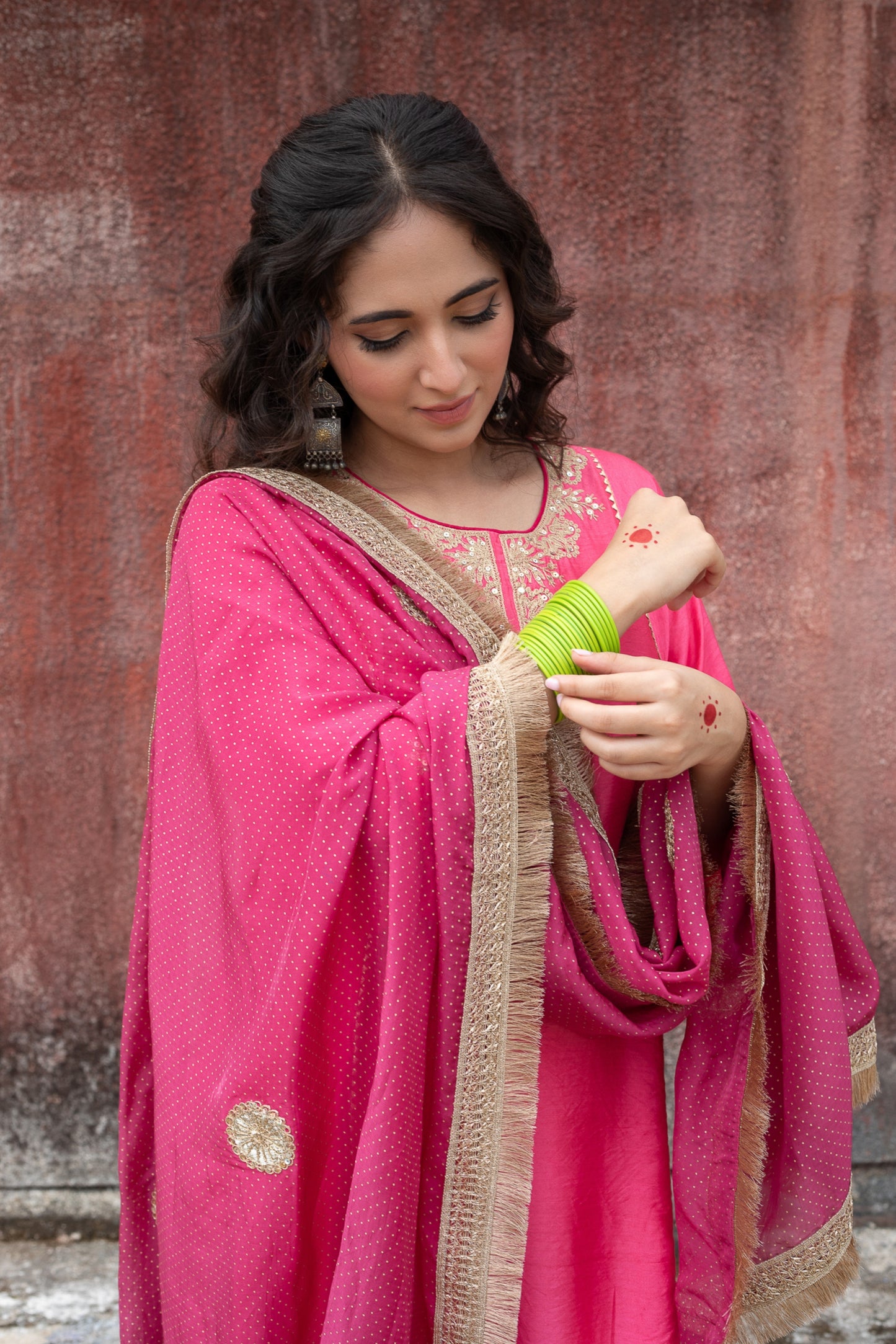 Pink city embroidered dupatta