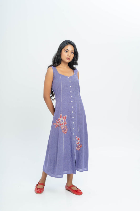 Purple And White Hand Woven Cotton Patch Work Dress (Ready to Ship)