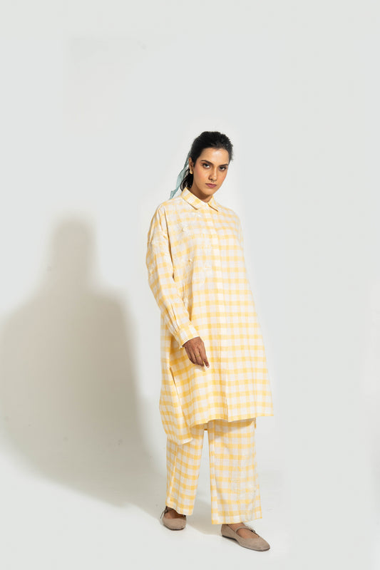 Yellow And White Hand Woven Cotton Embroidered Set (Ready to Ship) - Set Of 2