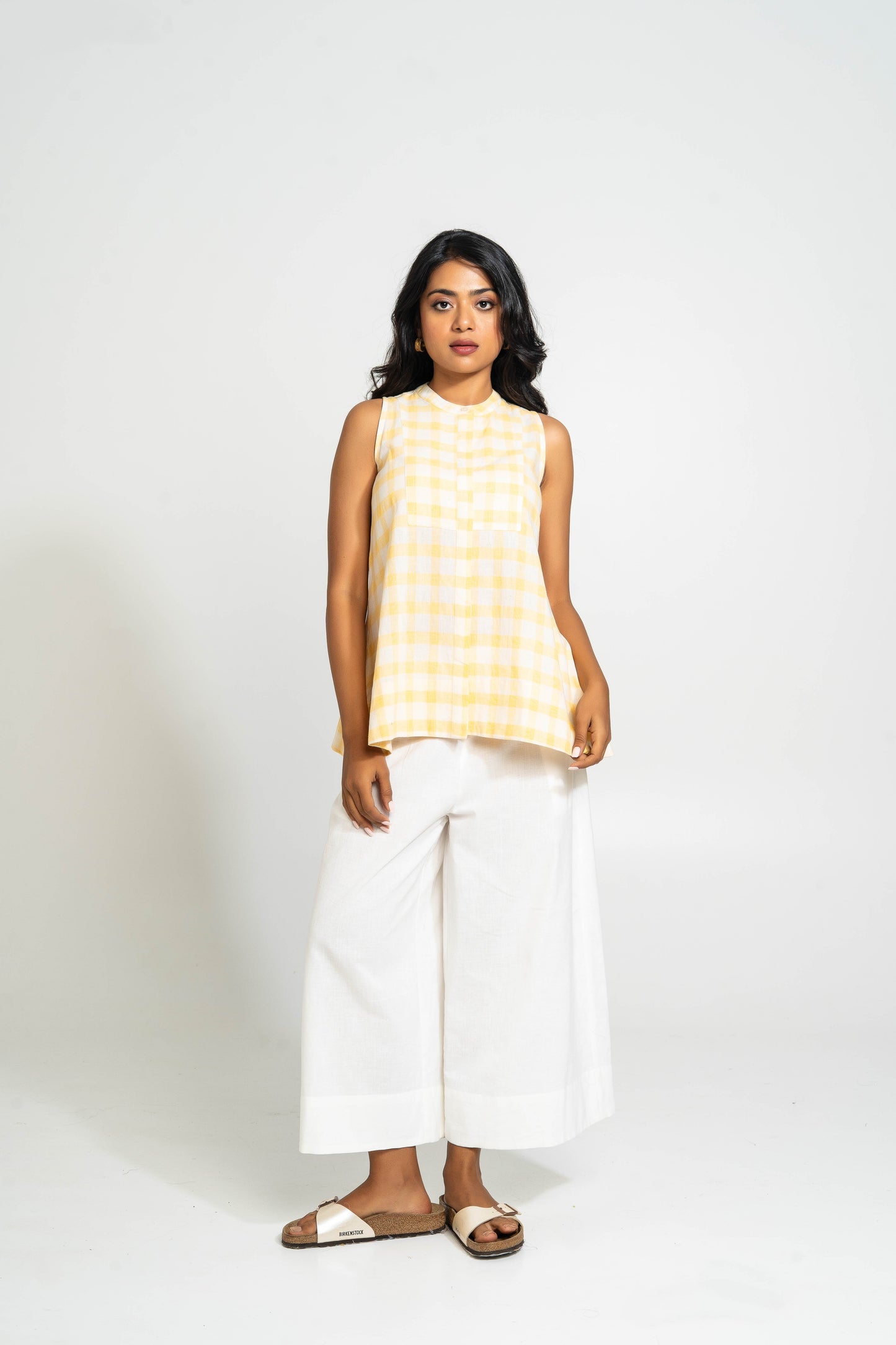 White Hand Woven Cotton Flared Bottom
