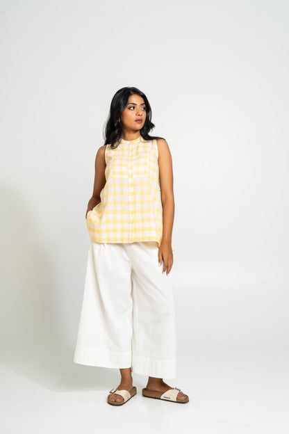 White Hand Woven Cotton Flared Bottom