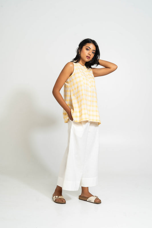Yellow And White Hand Woven Cotton Set (Ready to Ship) - Set Of 2