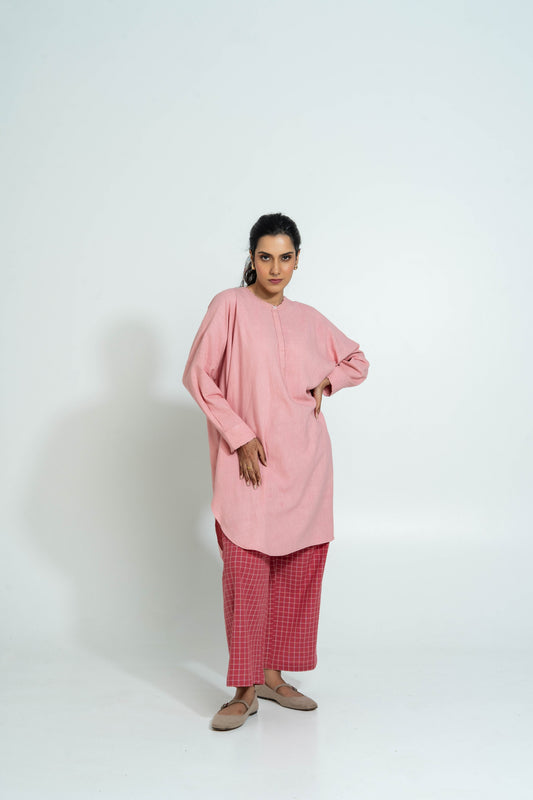 Pink Hand Woven Cotton Embroidered Set (Ready to Ship) - Set Of 2