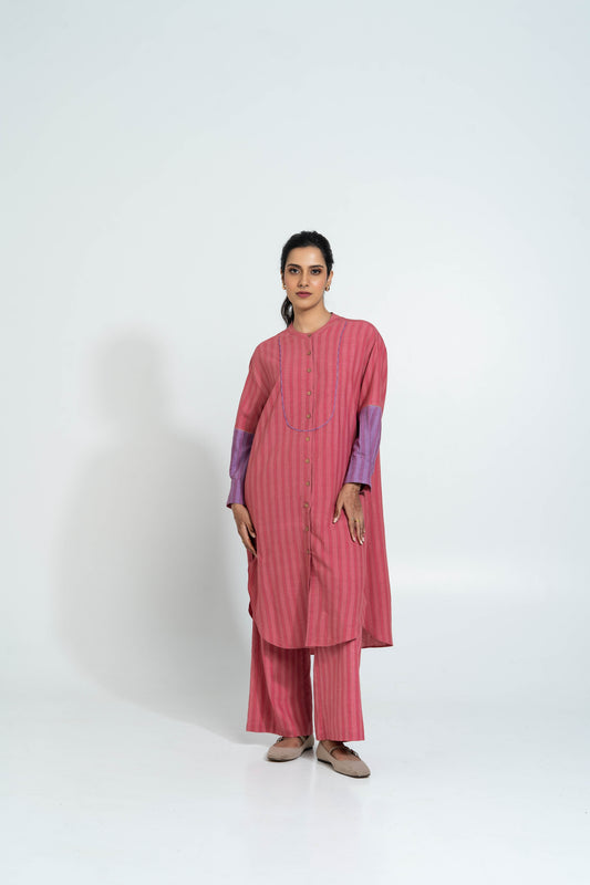 Pink Stripe Hand Woven Cotton Set (Ready to Ship) - Set Of 2