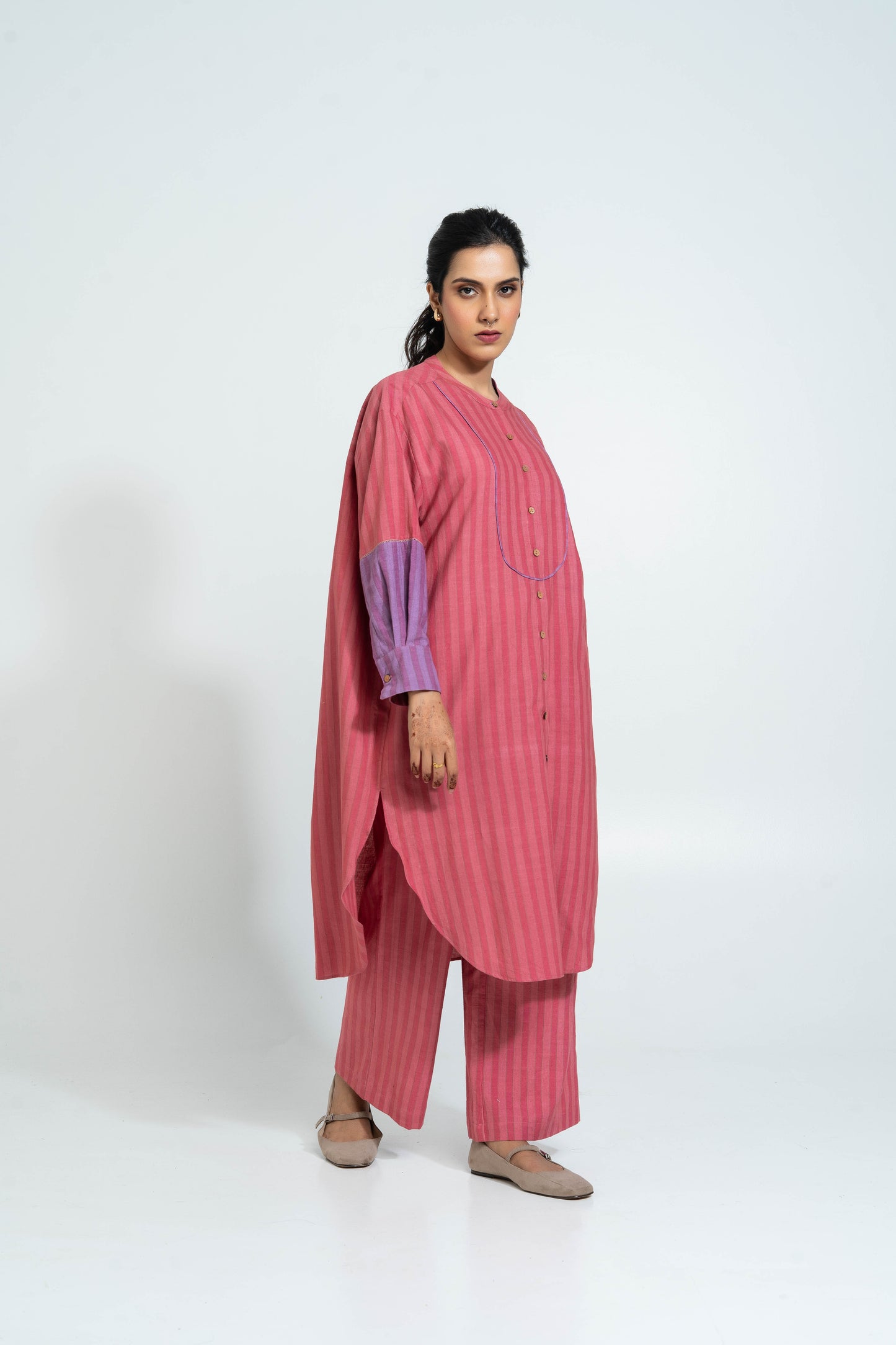 Pink Stripe Hand Woven Cotton Set