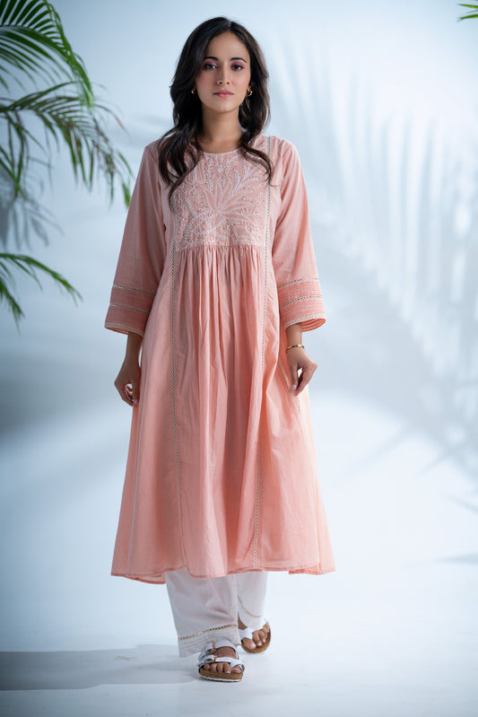 Rozovo chikankari kurta