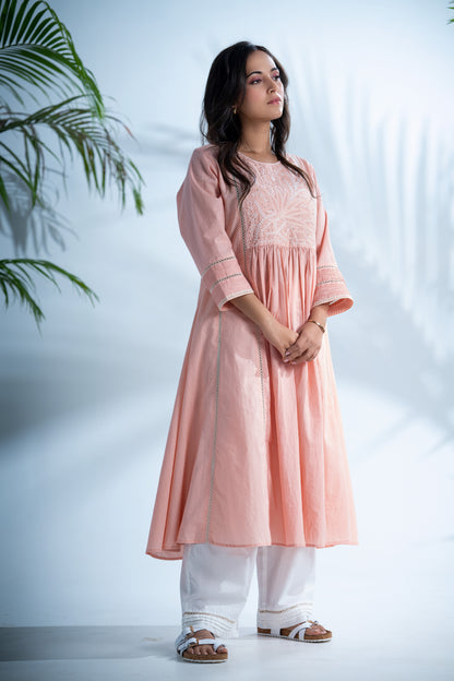 Rozovo chikankari kurta