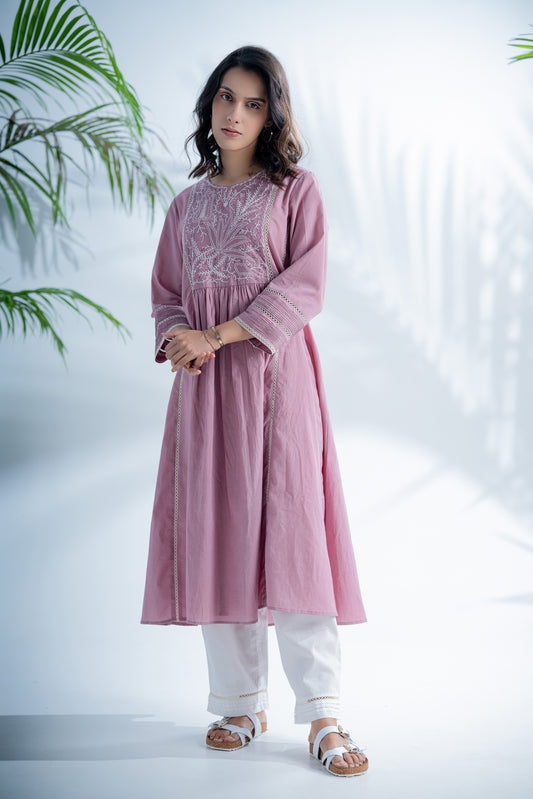 Mauve chikankari Kurta